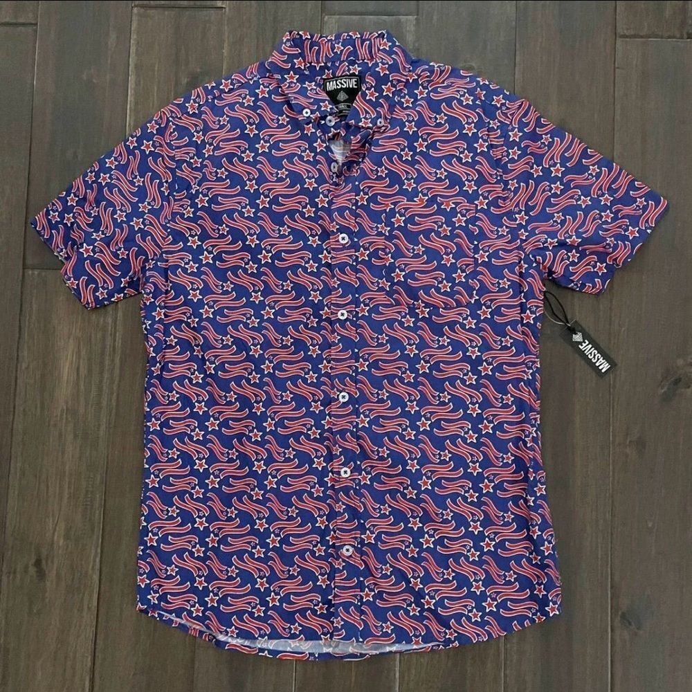 Massive Red White & Blue July 4th Button Down Men’s S NWT